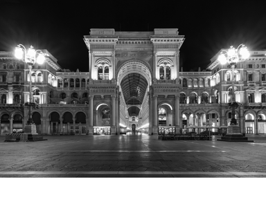 One of the world's oldest shopping malls Galleria Vittorio Emanuele II at night in Milan, Lombardia, Italy